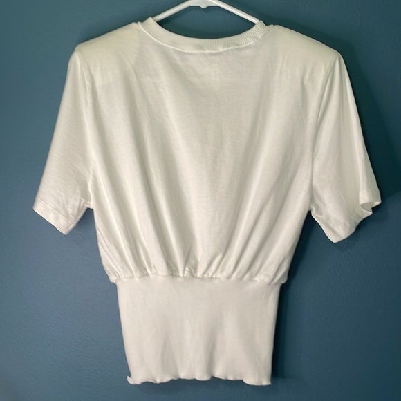 Zara NWT Fitted Classic White Short Sleeve Top With Shoulder Pads Size Small - Picture 5 of 7